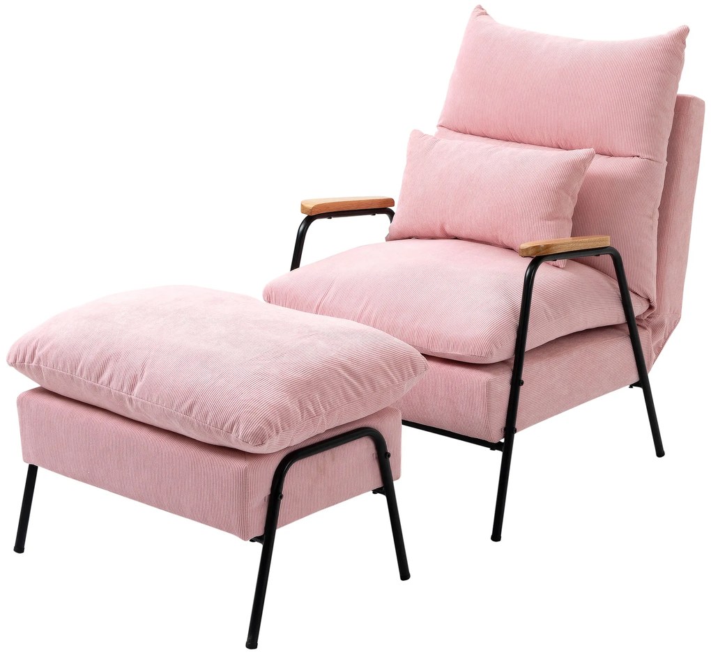 Poltrona Relax com Apoio para os Pés Poltrona Reclinável com Encosto Ajustável Estofada em Veludo 68x91,5x88 cm Rosa