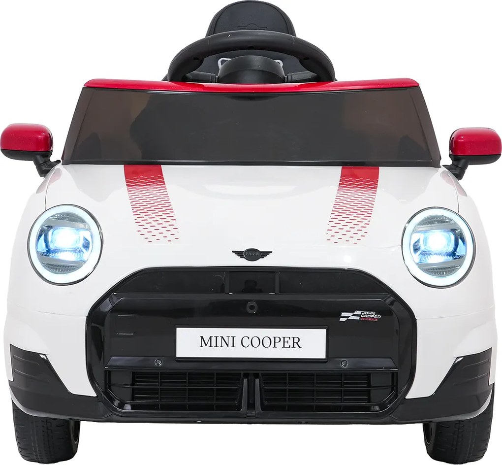 Carro elétrico para Crianças Mini Cooper 12V, Rodas Eva, Assento Couro ecológico Branco