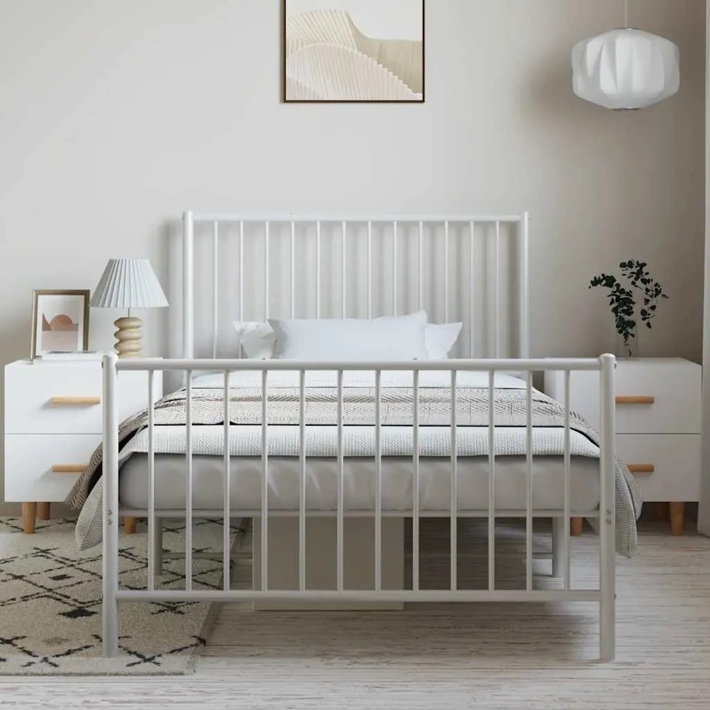 Estrutura de cama com cabeceira e pés 100x190 cm metal branco