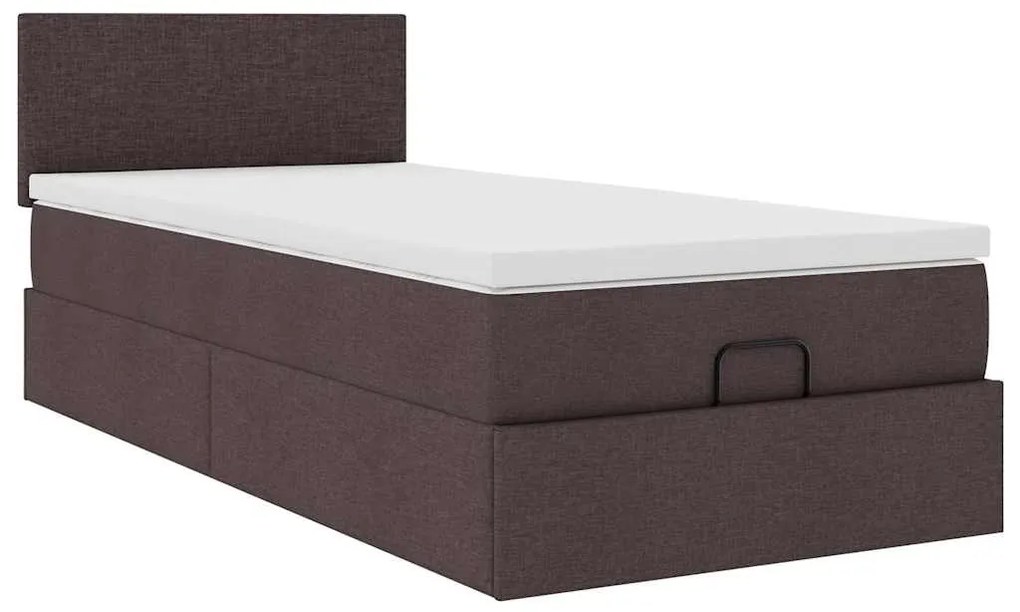 Cama otomana com colchão 100x200 cm tecido castanho escuro