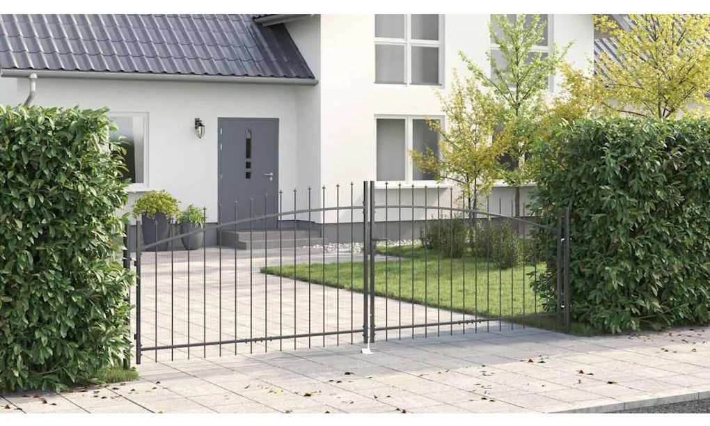 Portão de Jardim com Topo de Lança Duplo Cinza 150x400 cm em Aço