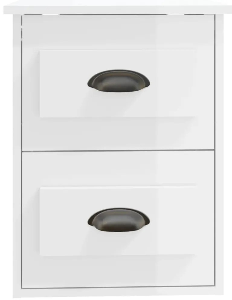 Mesa de cabeceira de parede 41,5x36x53 cm branco brilhante