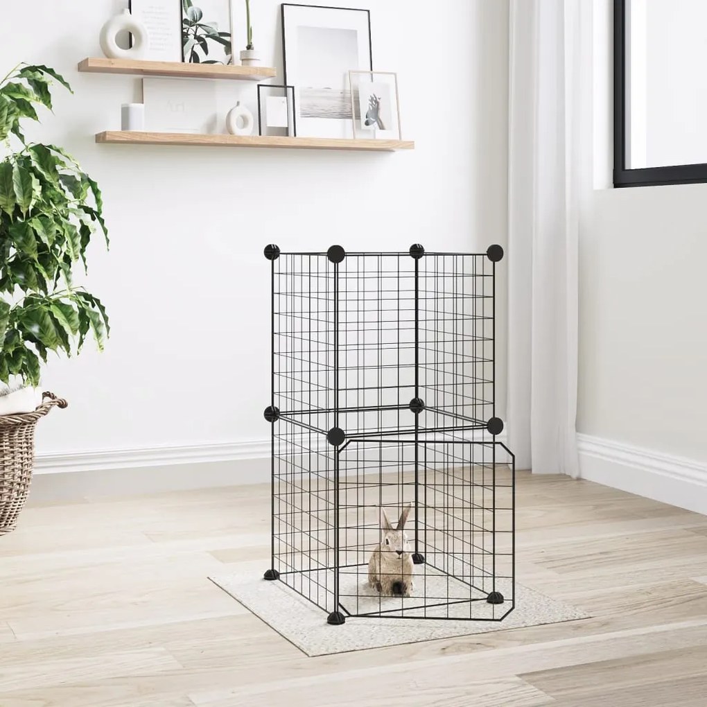 vidaXL Gaiola p/ animais de 8 painéis c/ porta 35x35 cm aço preto