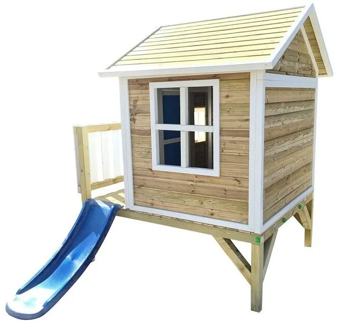 Casa de brincar para crianças com escorrega 200 x 209,5 x 225,5 cm de madeira em painéis VISBY elevada 60 cm Verde