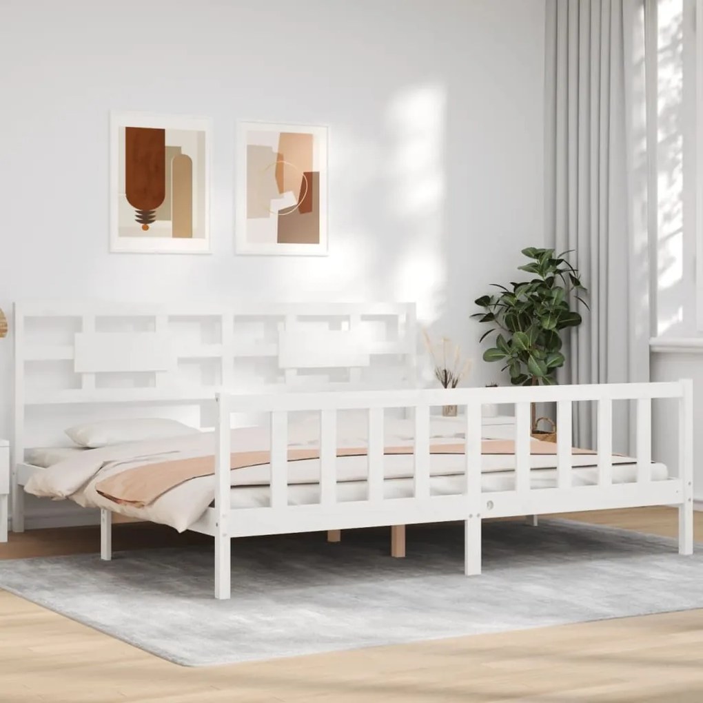 Cama sem colchão 200x200 cm madeira de pinho maciça branco
