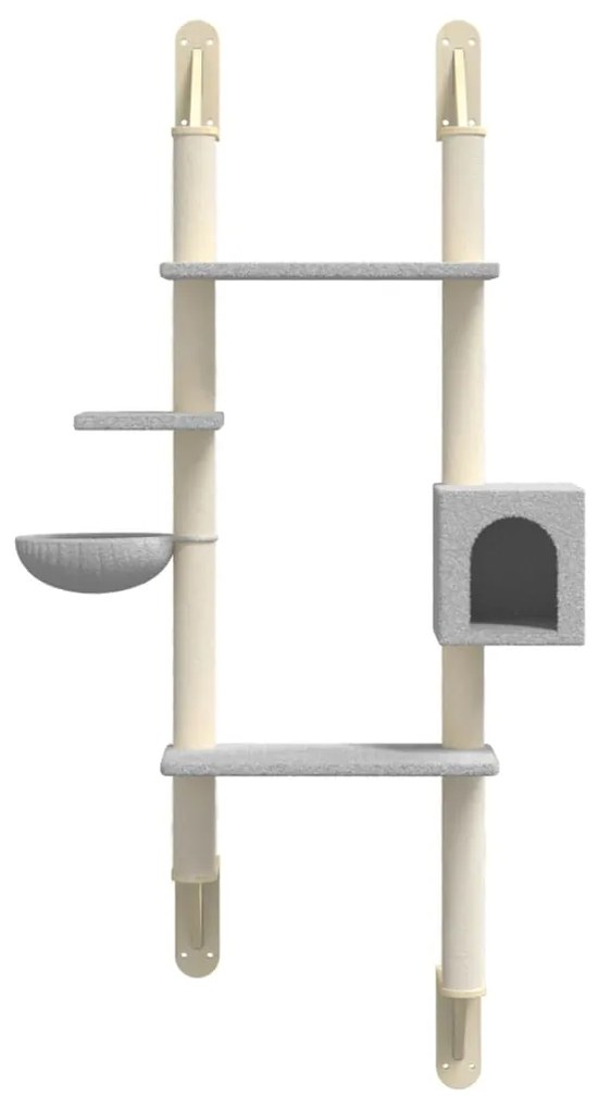 Árvore parede p/ gatos c/ poste arranhador 180 cm cinza-claro