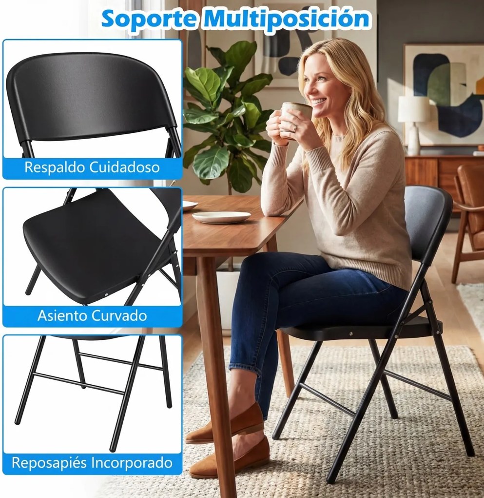 Conjunto 6 Cadeiras dobráveis de plástico para uso comercial (MESA NÃO INCLUIDA), com encosto e Estrutura metálica, para interior e exterior, escritór