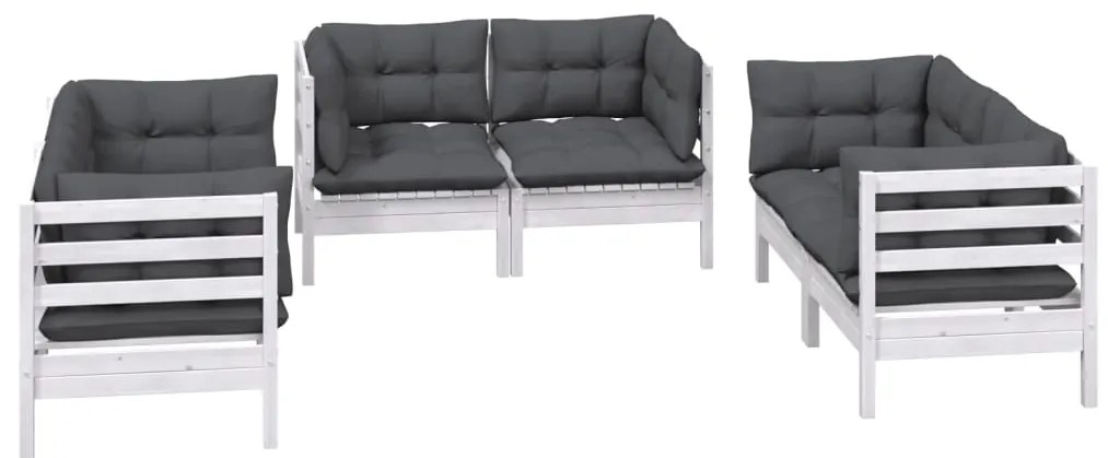 6 pcs conjunto lounge de jardim c/ almofadões pinho maciço
