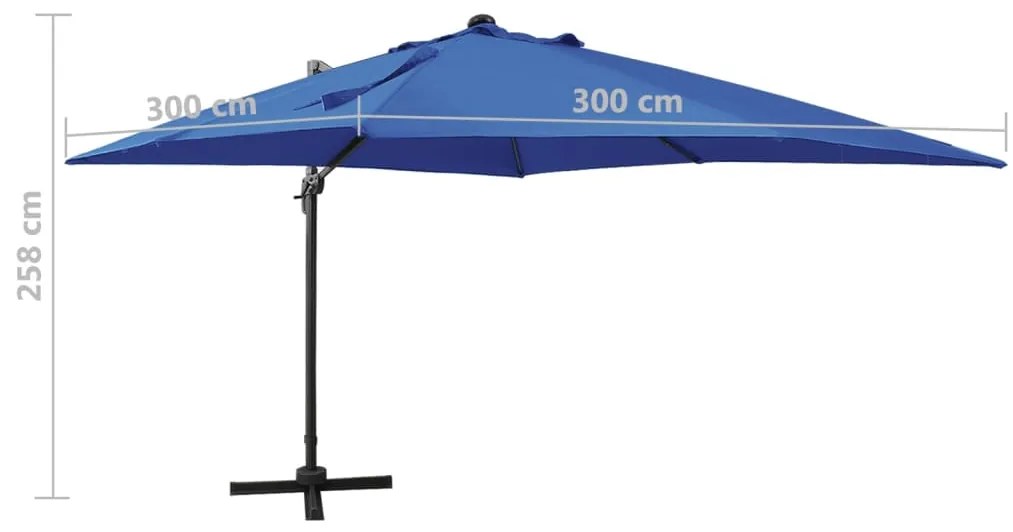 Guarda-sol jardim cantilever poste/luzes LED 300 cm azul-ciano