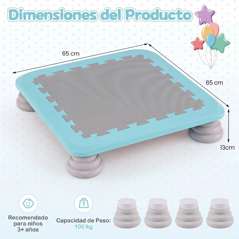 Mini-Trampolim Infantil, 65 x 65 x 13 cm, Superfície Antiderrapante, Azul