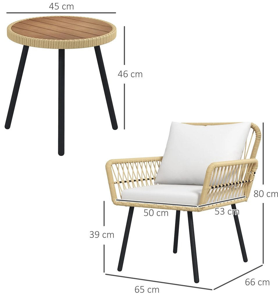 Conjunto de Mesa e Poltronas para Jardim Exterior Jogo de 3 Peças de V