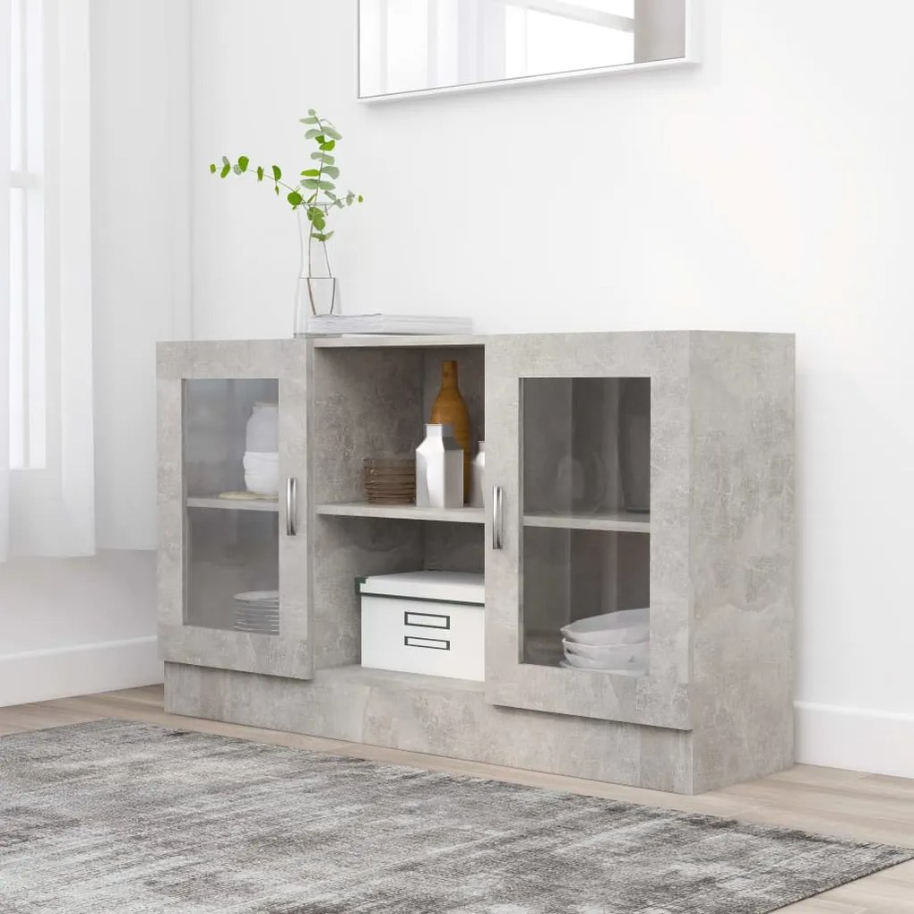 vidaXL Armário vitrine 120x30,5x70 cm derivados madeira cinza cimento