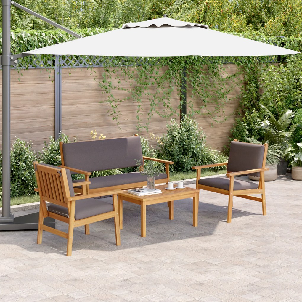 Conjunto de Sofá de Jardim de 4 Peças com Almofadas em Madeira de Acácia