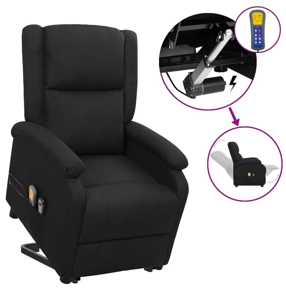 vidaXL Poltrona de massagens elevatória tecido preto