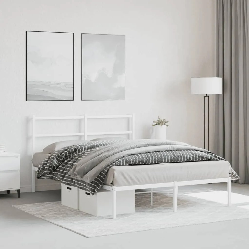 Estrutura de cama com cabeceira 140x190 cm metal branco