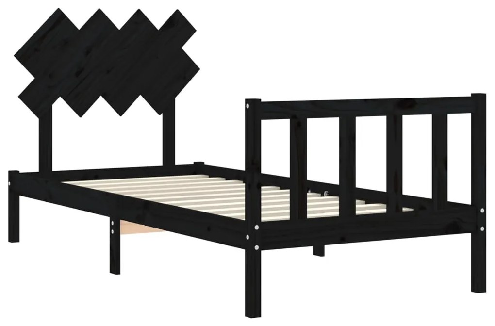 Estrutura de cama com cabeceira 90x200 cm madeira maciça preto