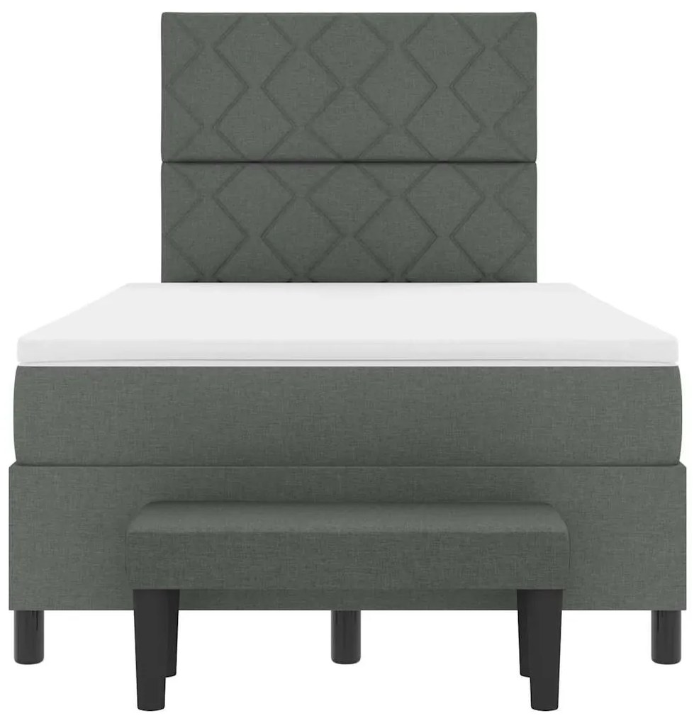 Cama Box Spring com Colchão &amp; Banco Cinza Escuro 120x200 cm Tecido