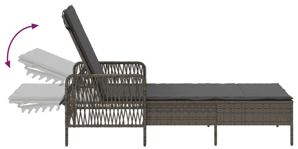 Espreguiçadeira Cinza e cinza escuro Vime PE 157 x 55 x 92 cm