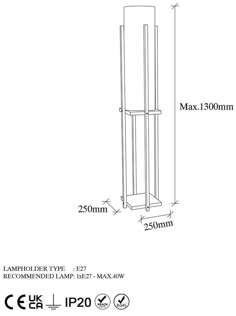 Candeeiro de Pé 7126 – Preto – 25 x 25 x 130 cm