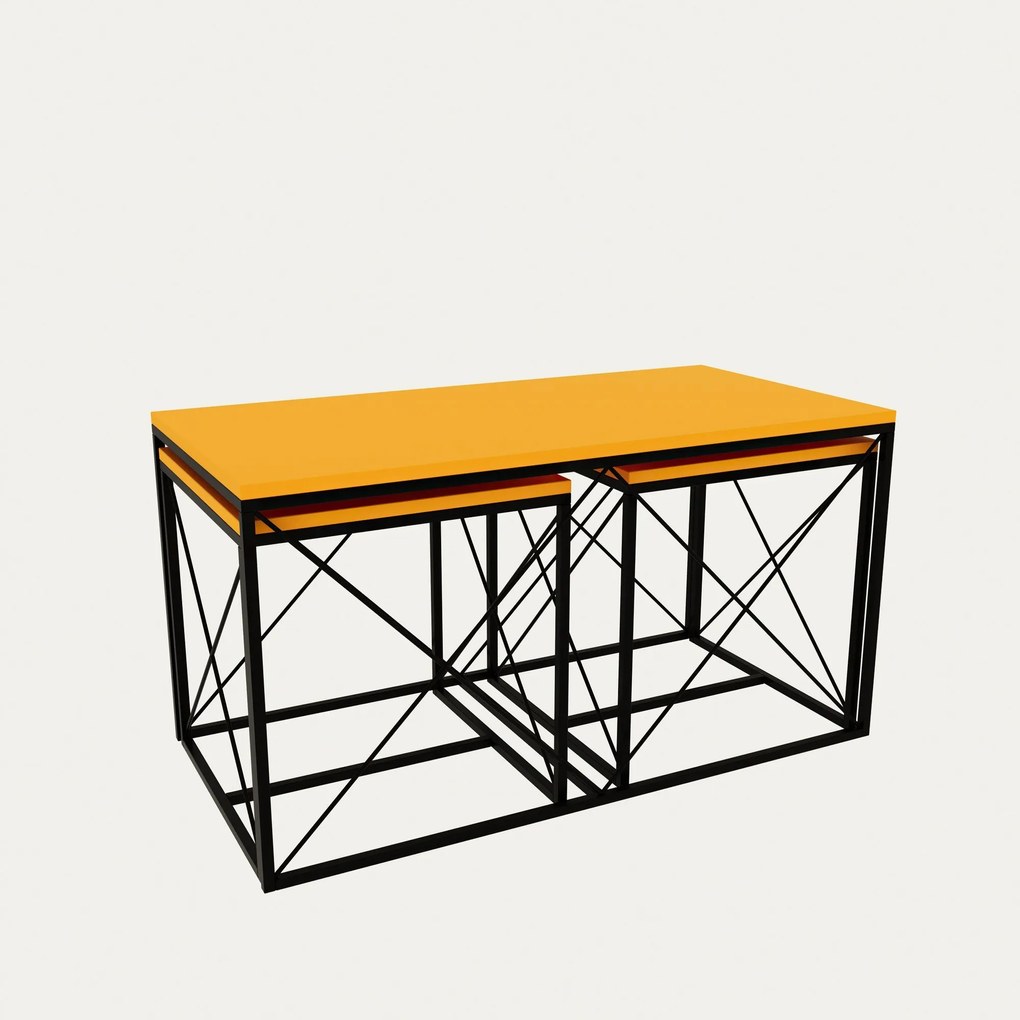 Conjunto de Mesas de Centro Defne – Amarelo e Preto – Medidas: 100x52x