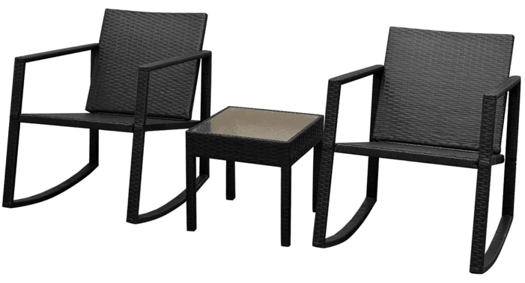 vidaXL 3 pcs conjunto bistrô vime PE preto