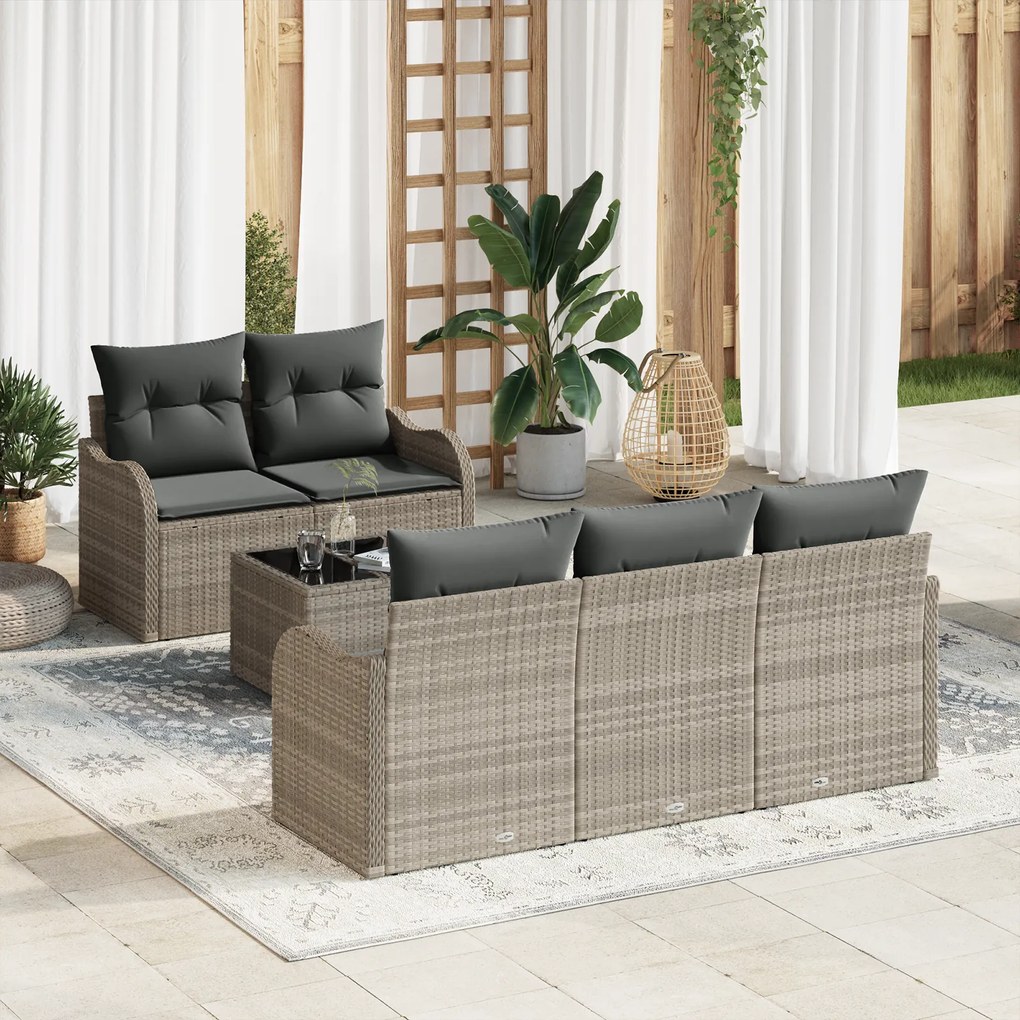 Conjunto de Sofá de Jardim VidaXL com Almofadas Cinza Claro Rattan Pol