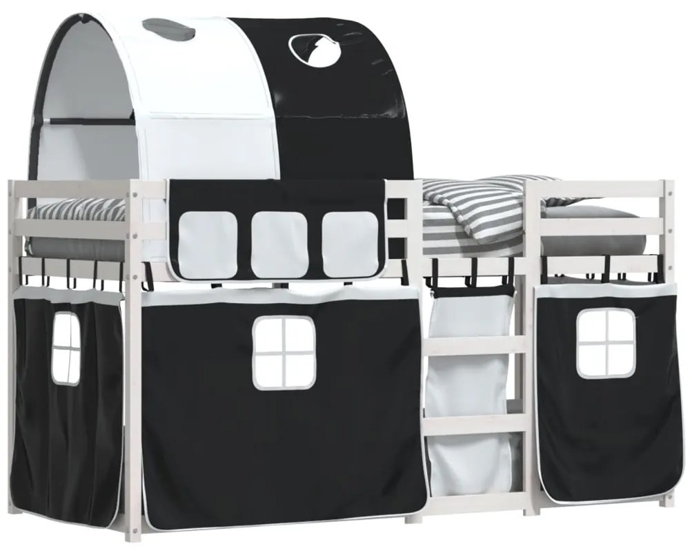Beliche com cortinas 90x190 cm pinho maciço branco e preto