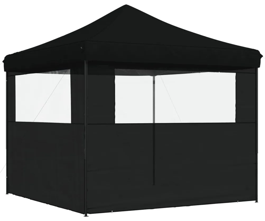 Tenda p/ festas pop-up dobrável com 2 paredes laterais preto