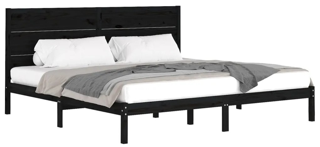 Estrutura de cama 200x200 cm pinho maciço preto