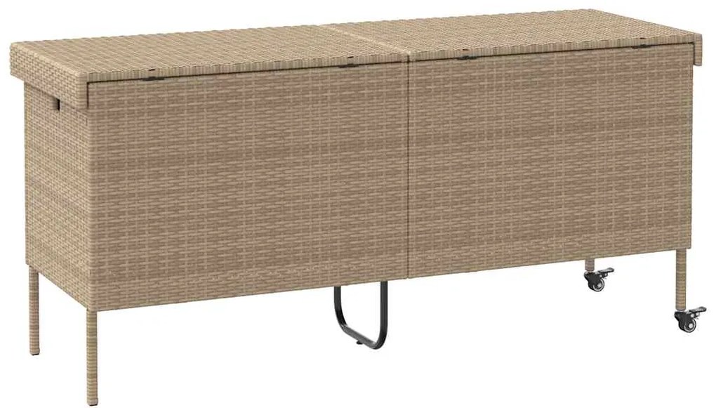 Caixa de arrumação jardim com rodas 160x55x75 cm vime PE bege