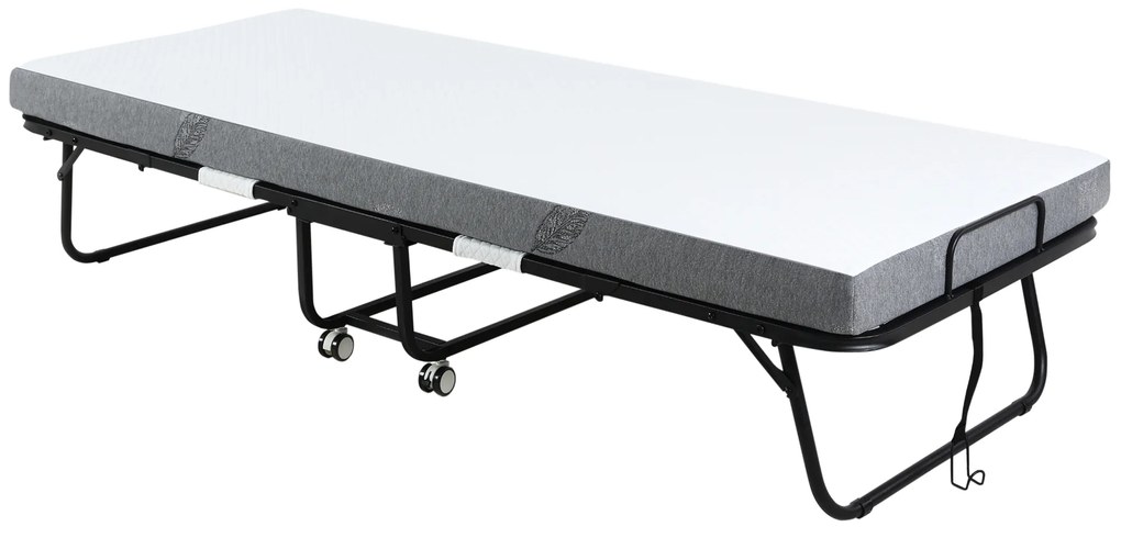 HOMCOM Cama Dobrável 200x75x42,5cm Cama de Campismo Portátil com Colchão Individual Rodas e Freios Carga Máxima 150kg Branco | Aosom Portugal