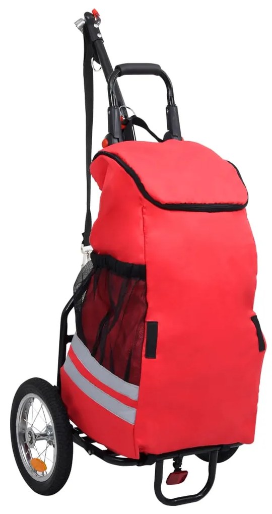 92446 vidaXL Reboque para bicicleta com saco de compras vermelho/preto