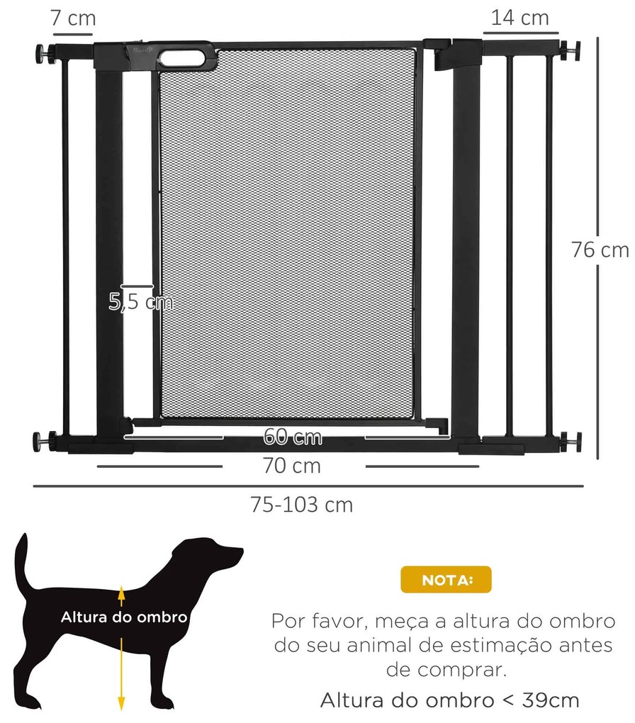 PawHut Barreira de Segurança para Cães Extensível 75-103 cm Barreira p