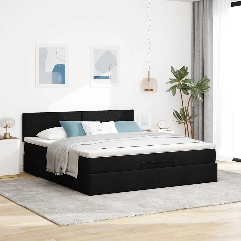 63 / 5,000vidaXL Estrutura de cama otomana com colchões tecido preto