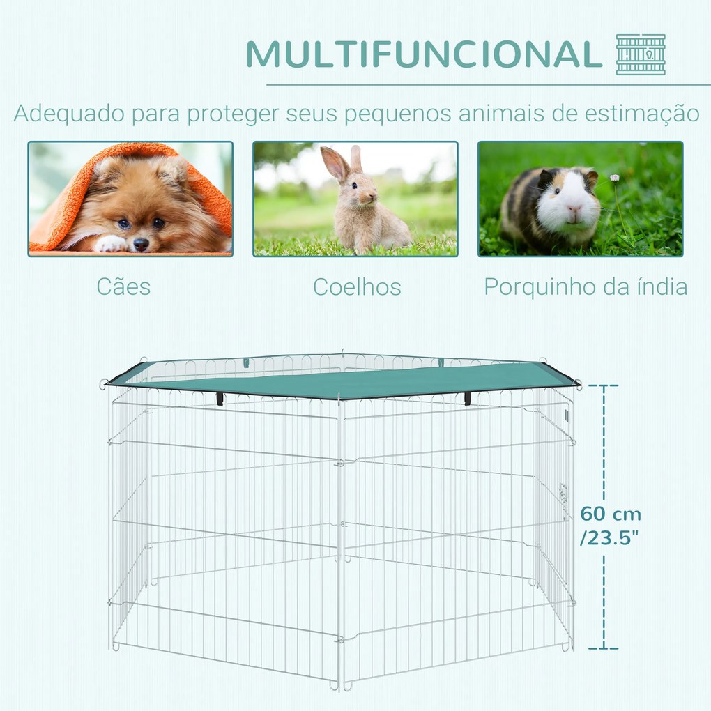 PawHut Parque para Animais de Estimação com 6 Painéis 59x60cm Dobrável Cerca para Animais de Estimação com Porta com Trava e Toldo Superior para Jardim Pátio Exterior Prata