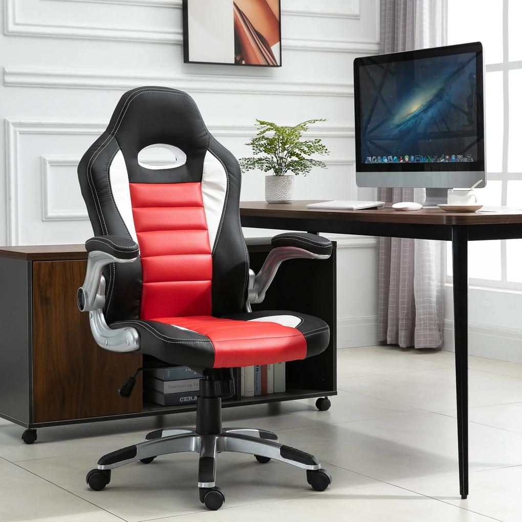 HOMCOM Cadeira de escritório ergonômica Altura ajustável Apoios de braços dobráveis com 5 rodas carga 120 kg 71x64x109-119 cm
