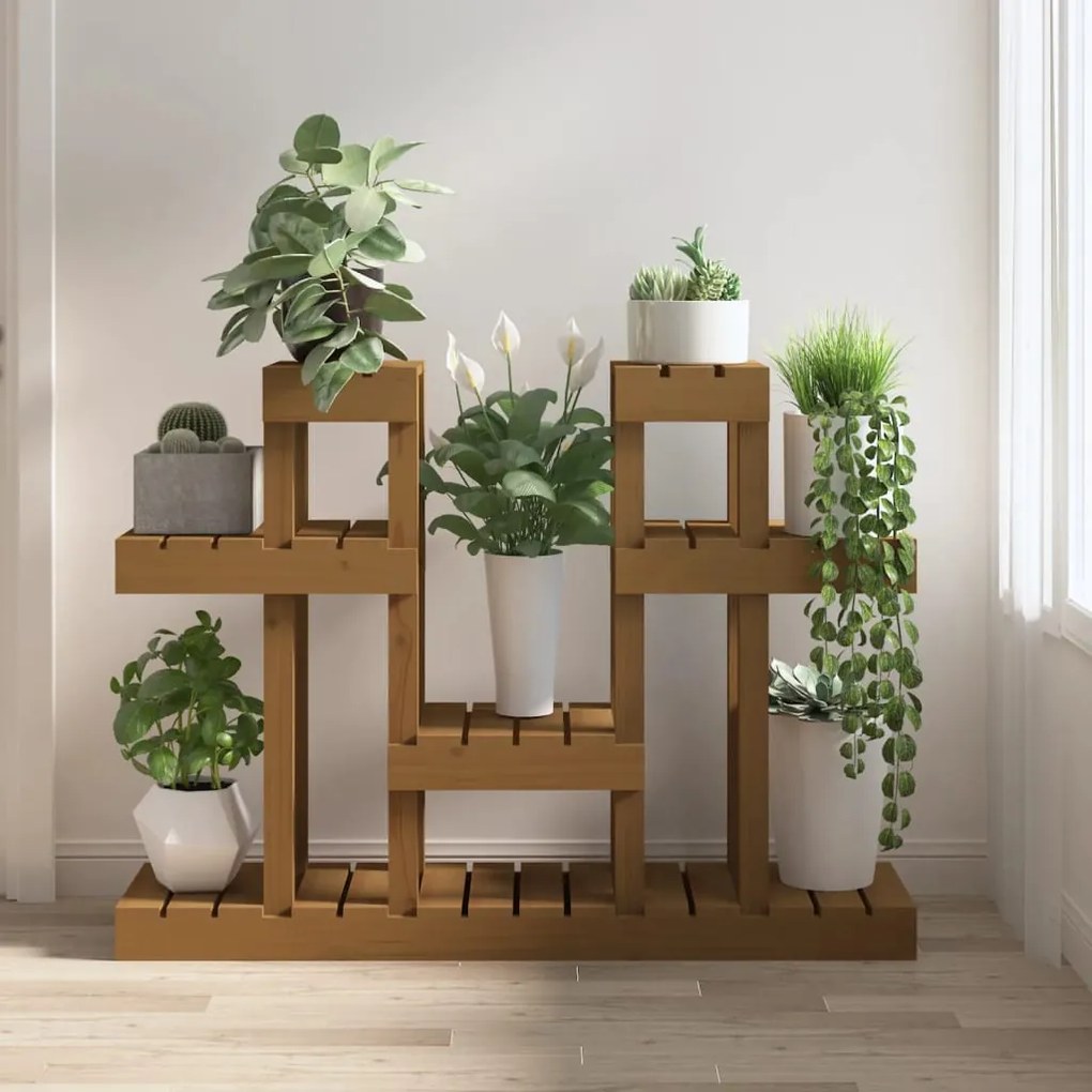 822100 vidaXL Suporte para plantas 104,5x25x77,5 cm pinho maciço castanho mel