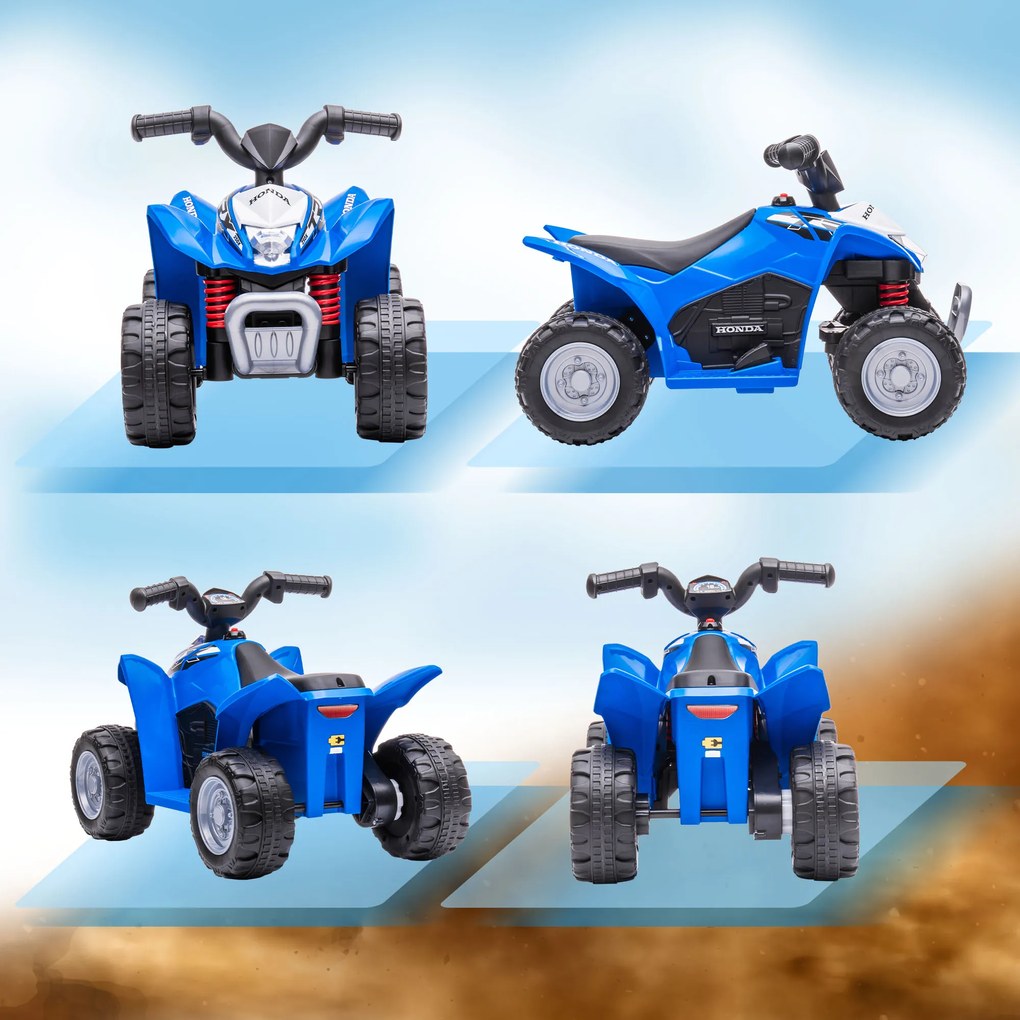 AIYAPLAY Quadriciclo Elétrico HONDA para Crianças de 18-36 Meses Quadriciclo Elétrico Infantil a Bateria 6V com Faróis LED Buzina Velocidade de 2,8km/h e Avance 65,5x35,5x43,5cm Azul