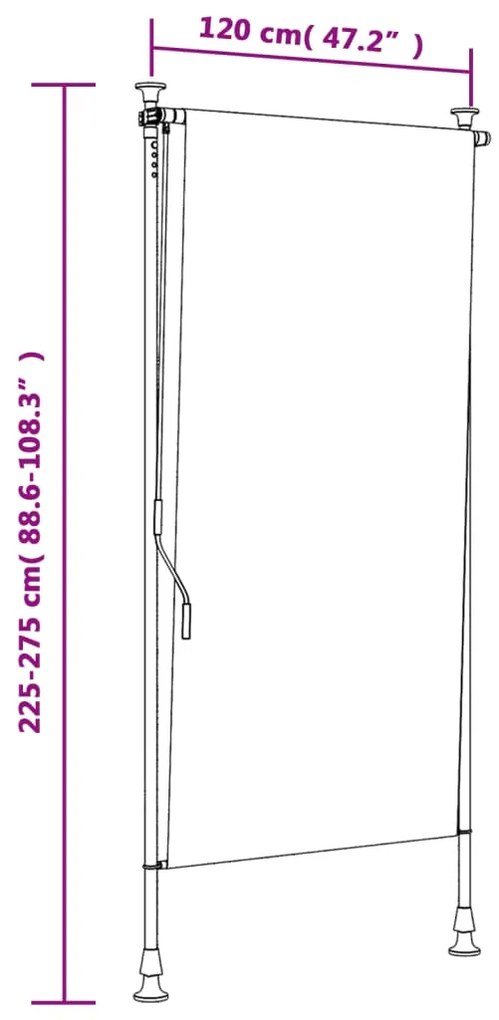 Estore de rolo exterior 120x270 cm tecido/aço amarelo e branco