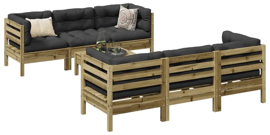 vidaXL 7 pcs conjunto sofás de jardim c/ almofadões pinho impregnado