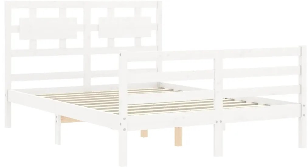 Estrutura de cama de casal c/ cabeceira madeira maciça branco