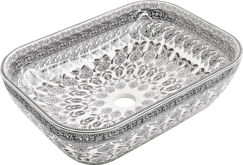 Mexen Rita lavatório de bancada 45 x 32 cm, padrão branco/preto - 21084586
