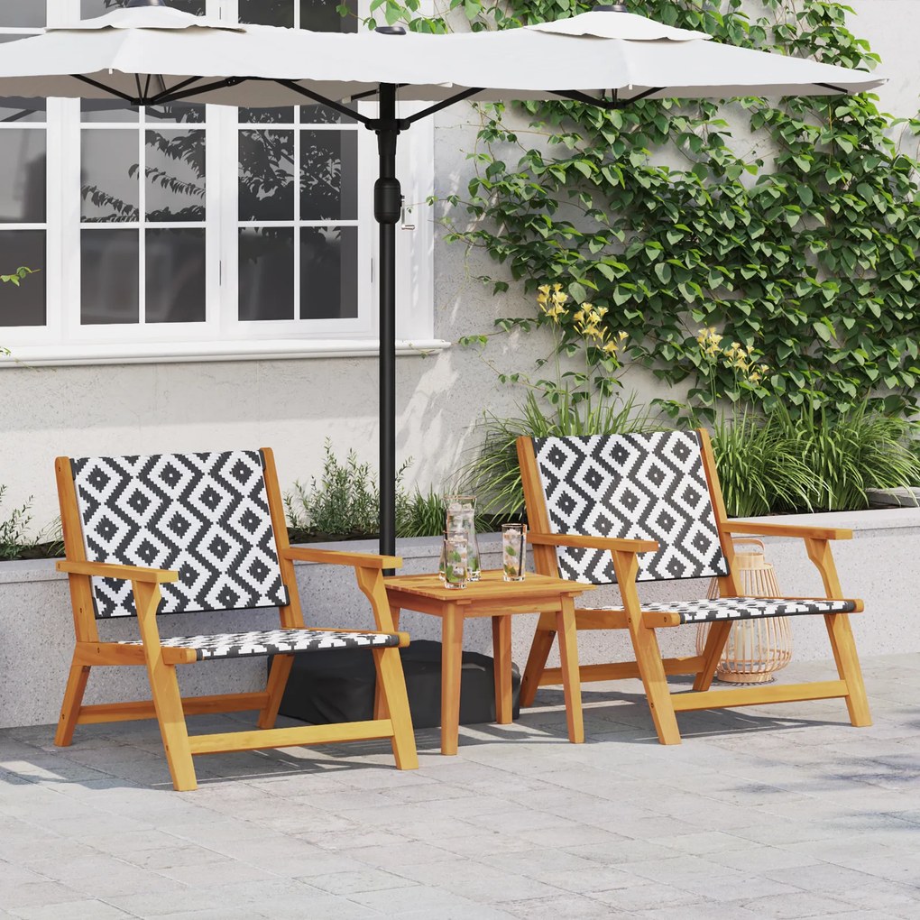 Conjunto de Cadeiras de Jardim vidaXL com Mesa 3 pcs Preto e Branco em Madeira de Acácia