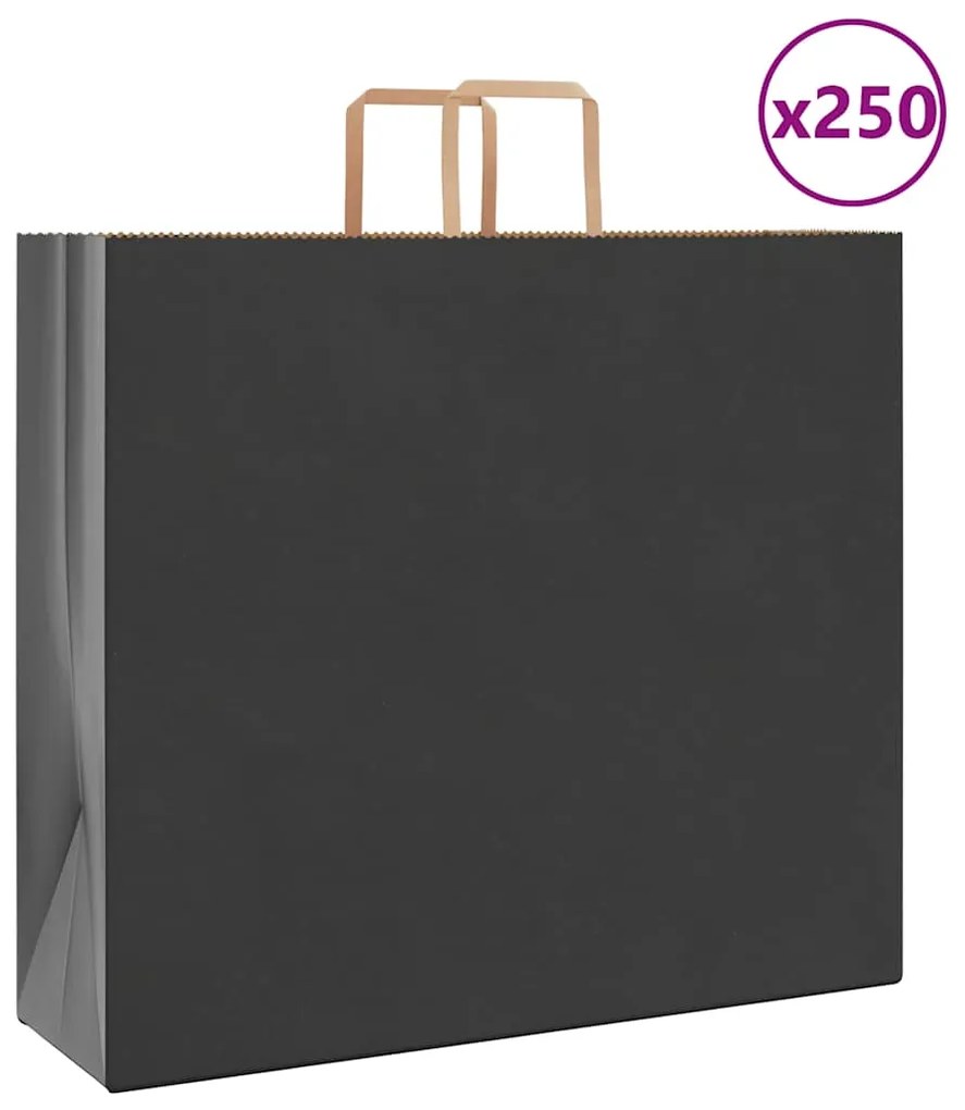 vidaXL Sacos de papel 250 unid com alças preto 54x15x49 cm