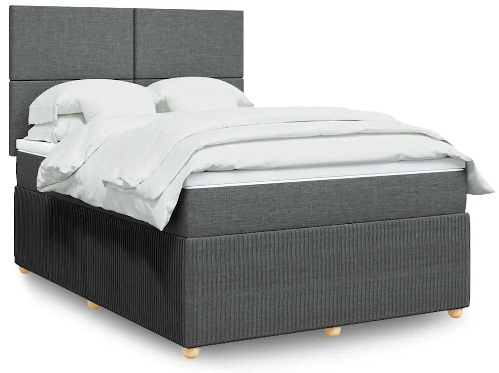 vidaXL Cama com molas/colchão 140x190 cm tecido cinzento-escuro