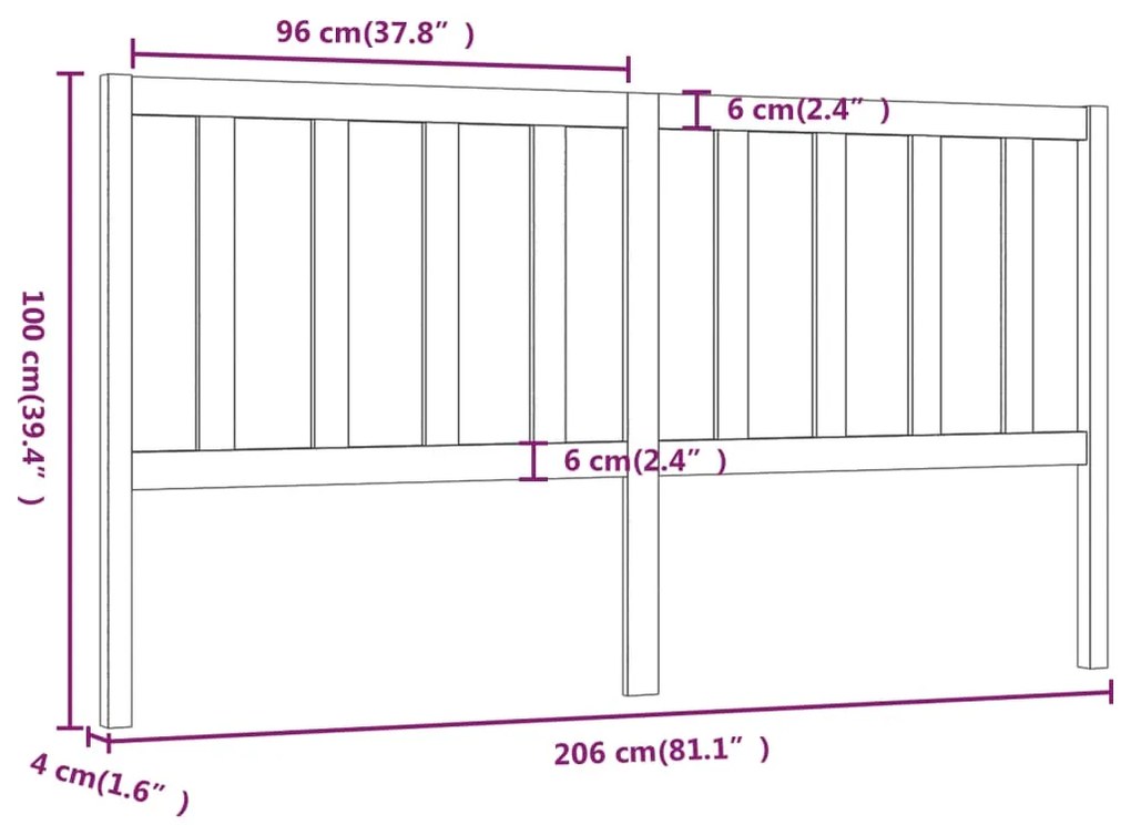 Cabeceira de cama 206x4x100 cm pinho maciço castanho mel