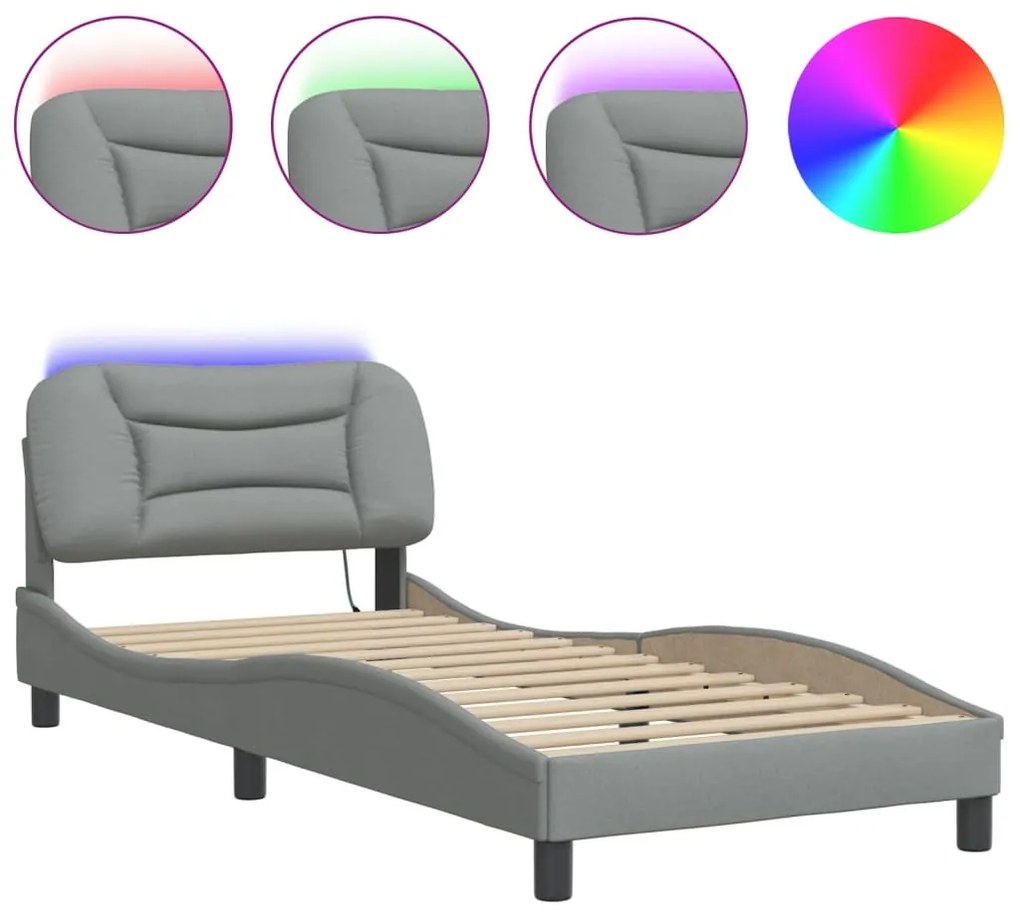 Estrutura de cama com LED sem colchão 90x200 cm tecido