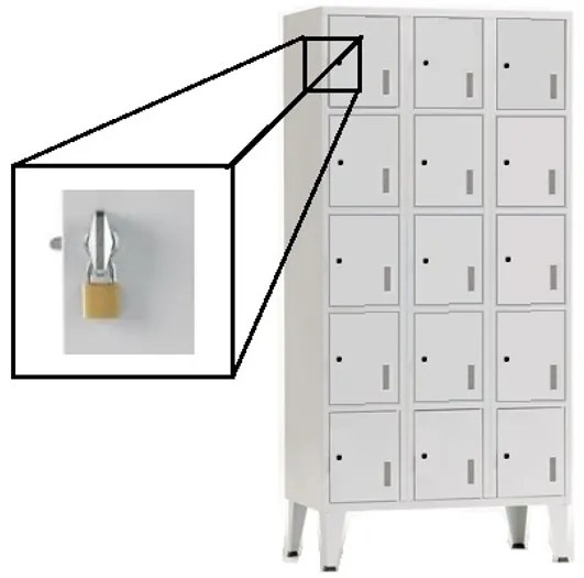 Cacifos Metálicos Triplo Cinza 15 Cacifos 1900x900x500mm Cadeado Metálico