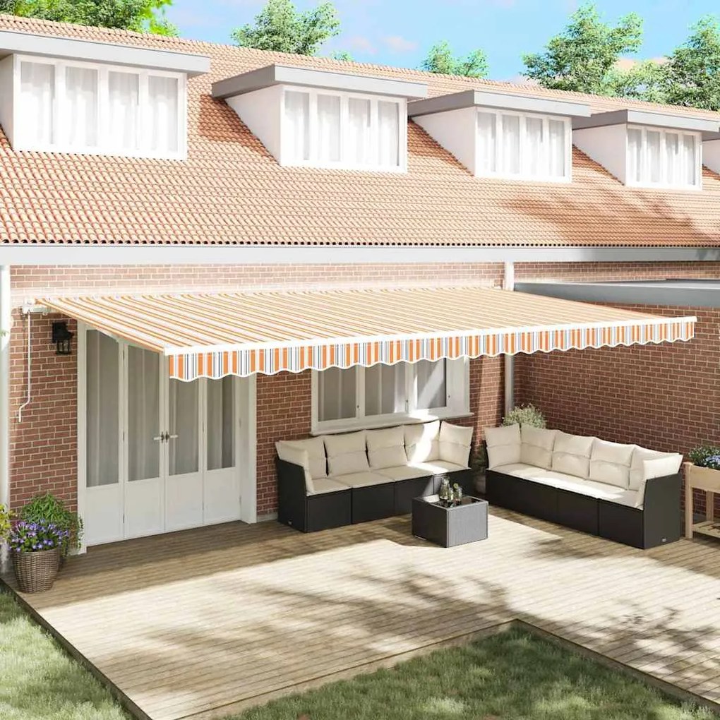 vidaXL Toldo Retrátil Listras Laranja / Cinza / Azul 600 × 300 cm