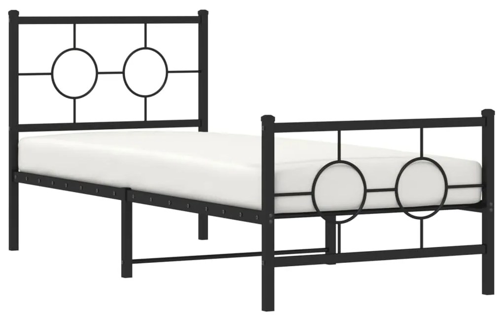 Estrutura de cama com cabeceira e pés 75x190 cm metal preto